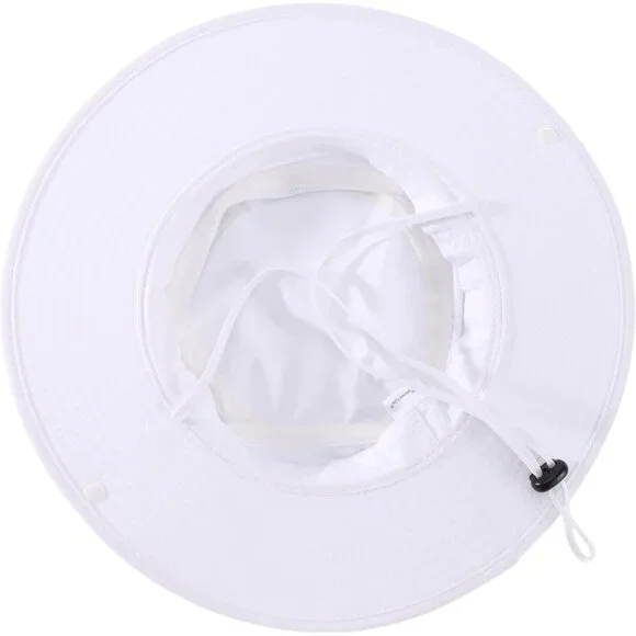 Unisex White 100% Polyester Wide Brim Boonie Mesh With Chin Strap Bucket Sun Hat - Picture 7 of 7